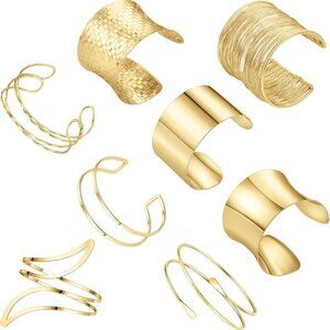 8PCS Gold Arm Cuff Jewelry Set for Women Adjustable Bangle Bangles